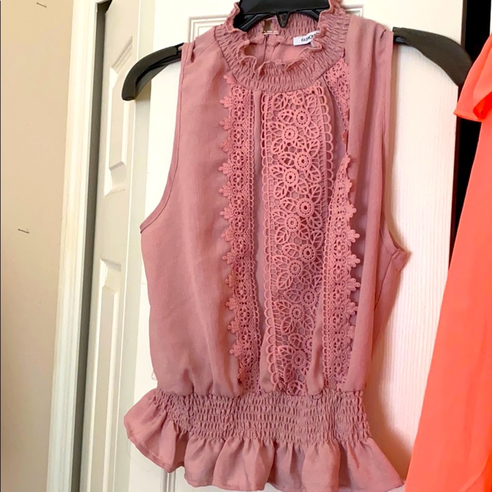 Pink ruffle lace top